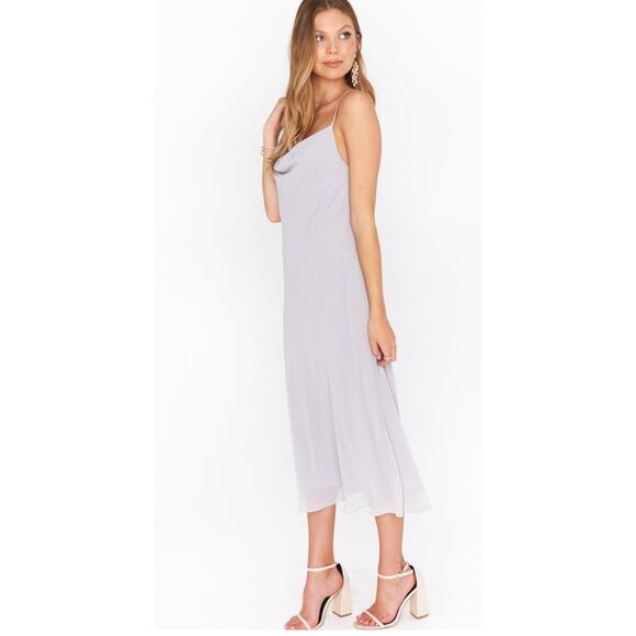 Show me Your Mumu Verona Cowl Neck Midi Slip Dress sz M In Dove Grey Chiffon - Picture 5 of 6